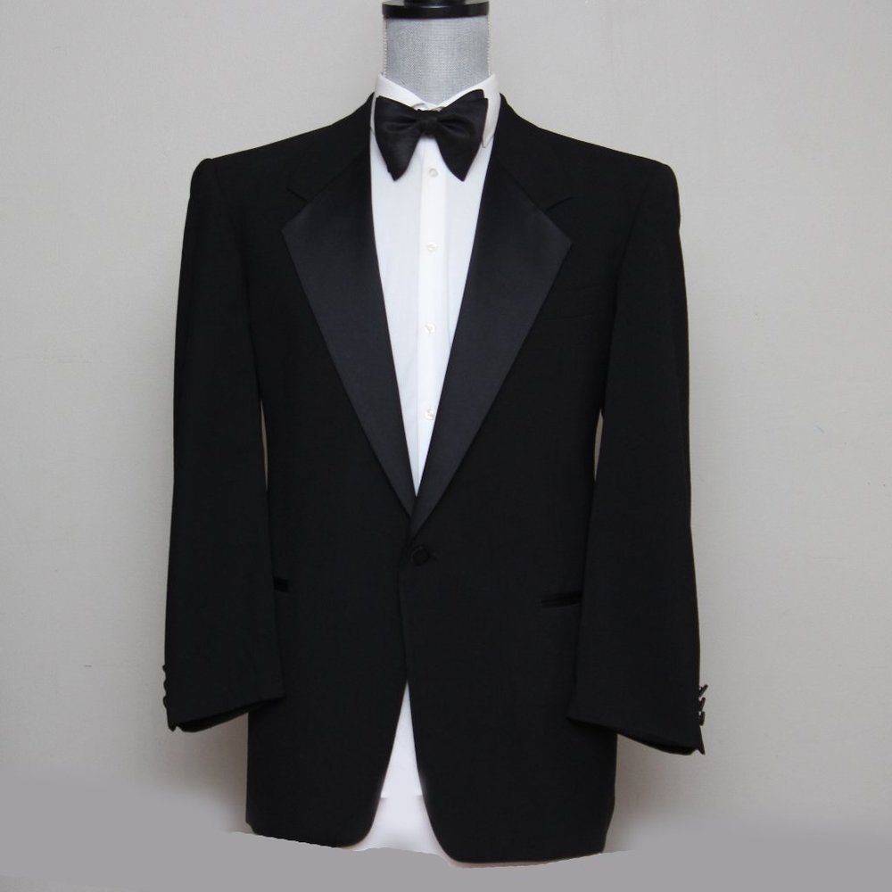 42R Vintage ADOLFO Royalty Black Tuxedo Dinner Jacket Blazer Satin Lapels B12979